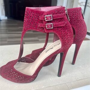 Anne Michelle Burgundy Stilettos with Double Buckle